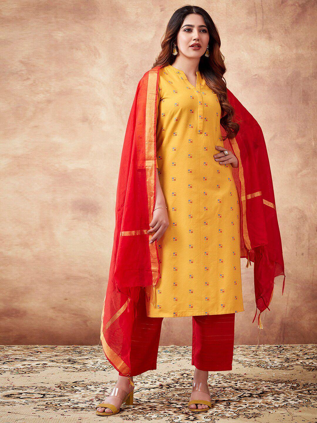 skylee women printed regular kurta with trousers & with dupatta