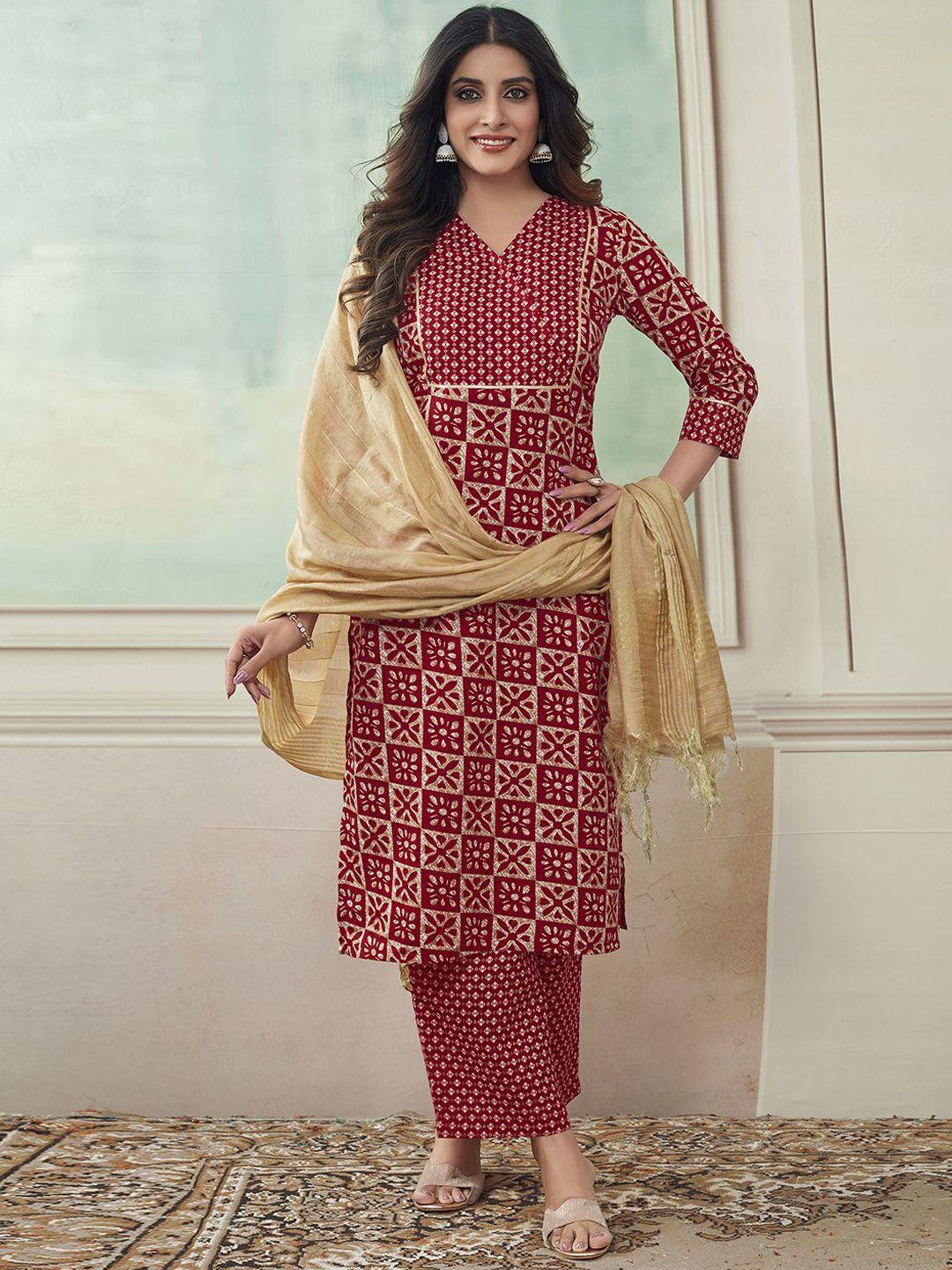 skylee women printed regular kurti with palazzos & with dupatta