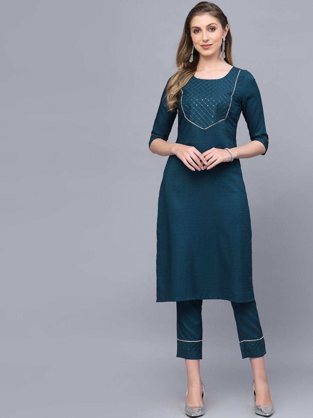 skylee yoke design sequinned kurta with trousers