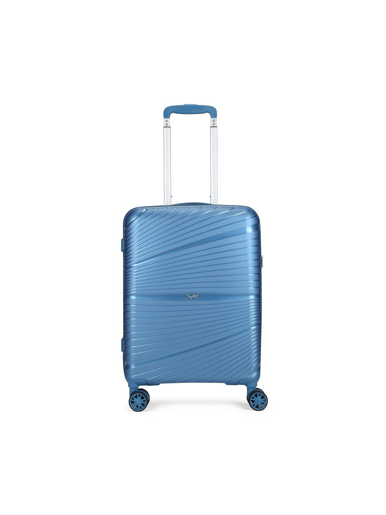 skylite blue hard luggage 8-wheel suitcase cabin trolley bags