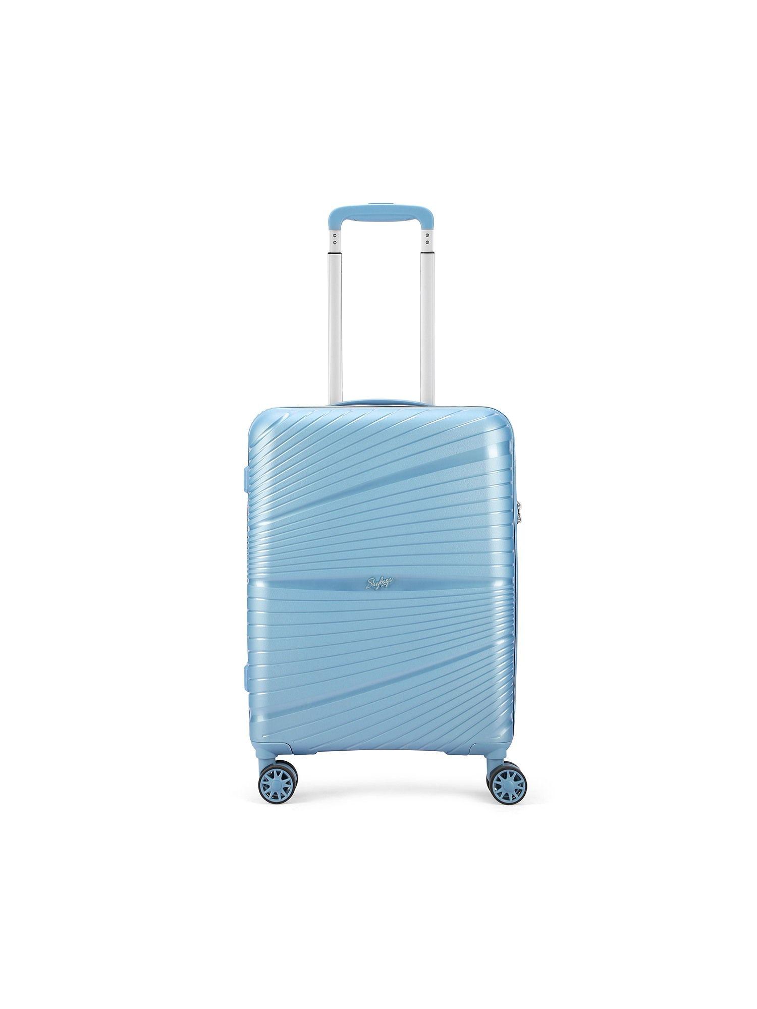 skylite light blue hard luggage 8-wheel suitcase cabin trolley bags