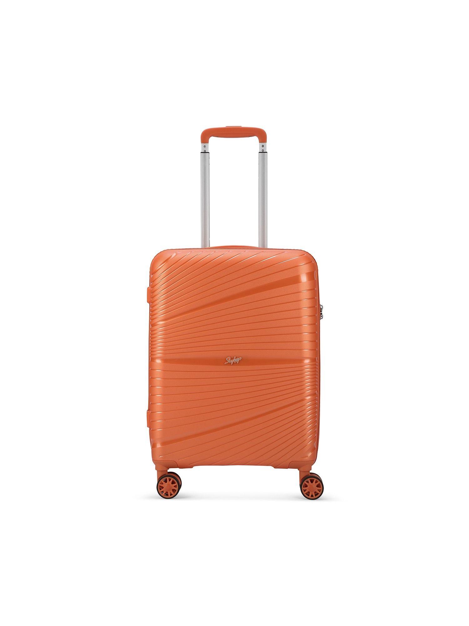 skylite orange hard luggage 8-wheel suitcase cabin trolley bags