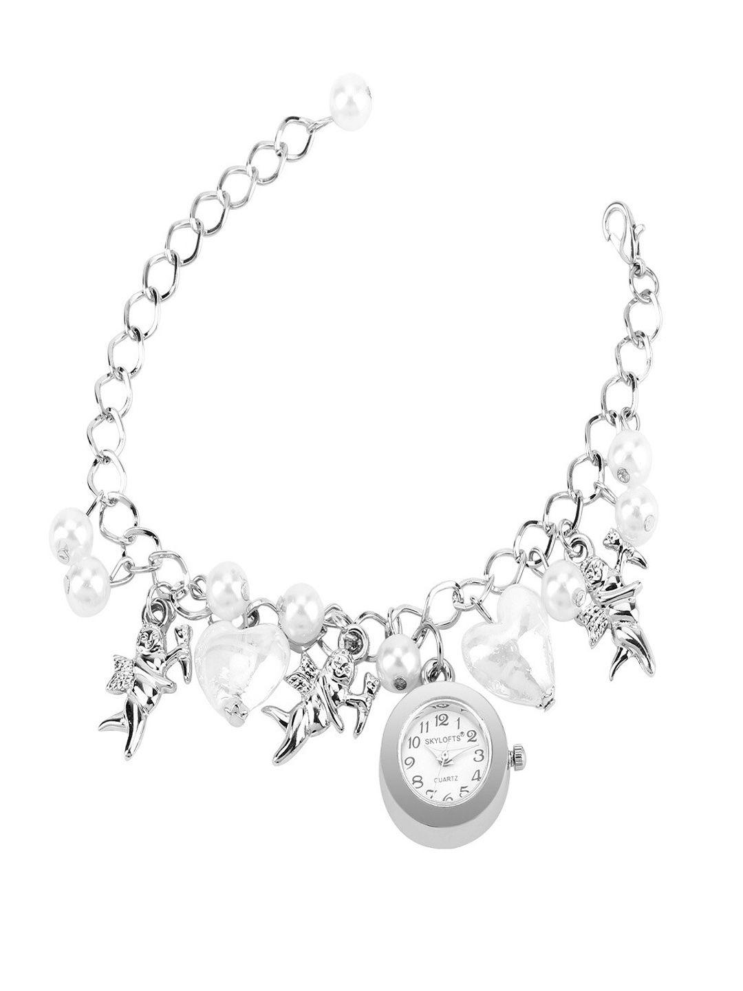 skylofts girls embellished dial & bracelet style straps analogue watch bracelet_white