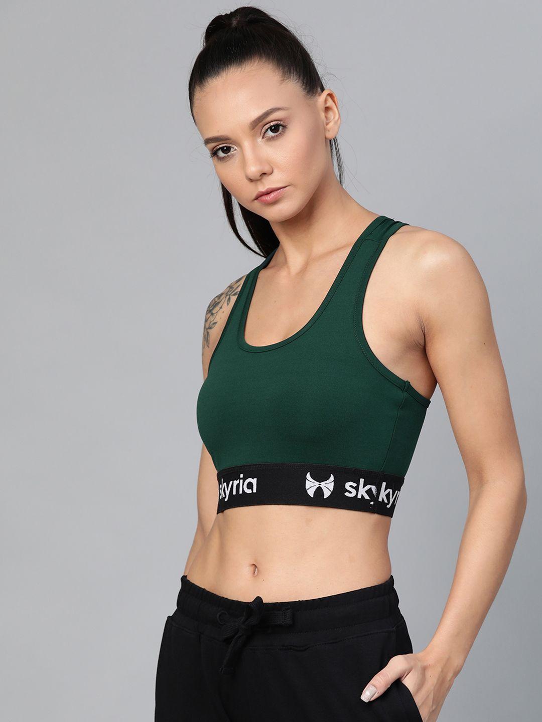 skyria green solid non-wired non padded sports bra
