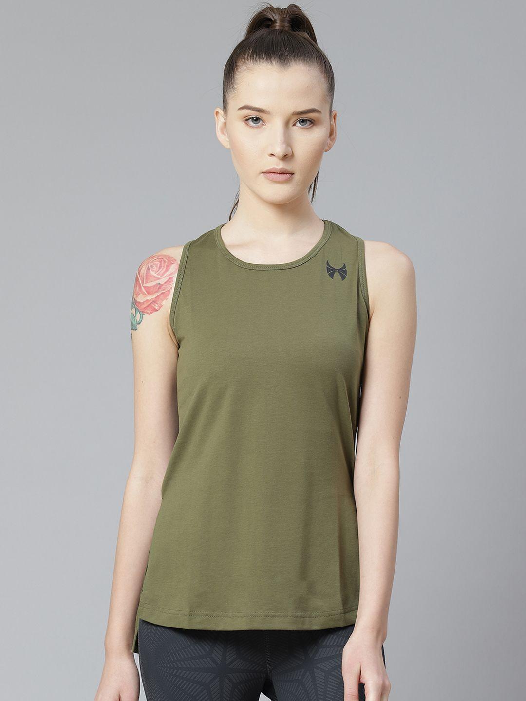 skyria women olive green solid tank top