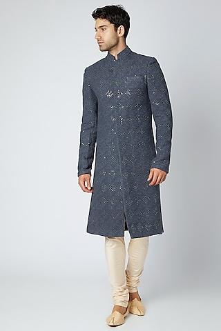 slate blue embroidered lucknowi sherwani