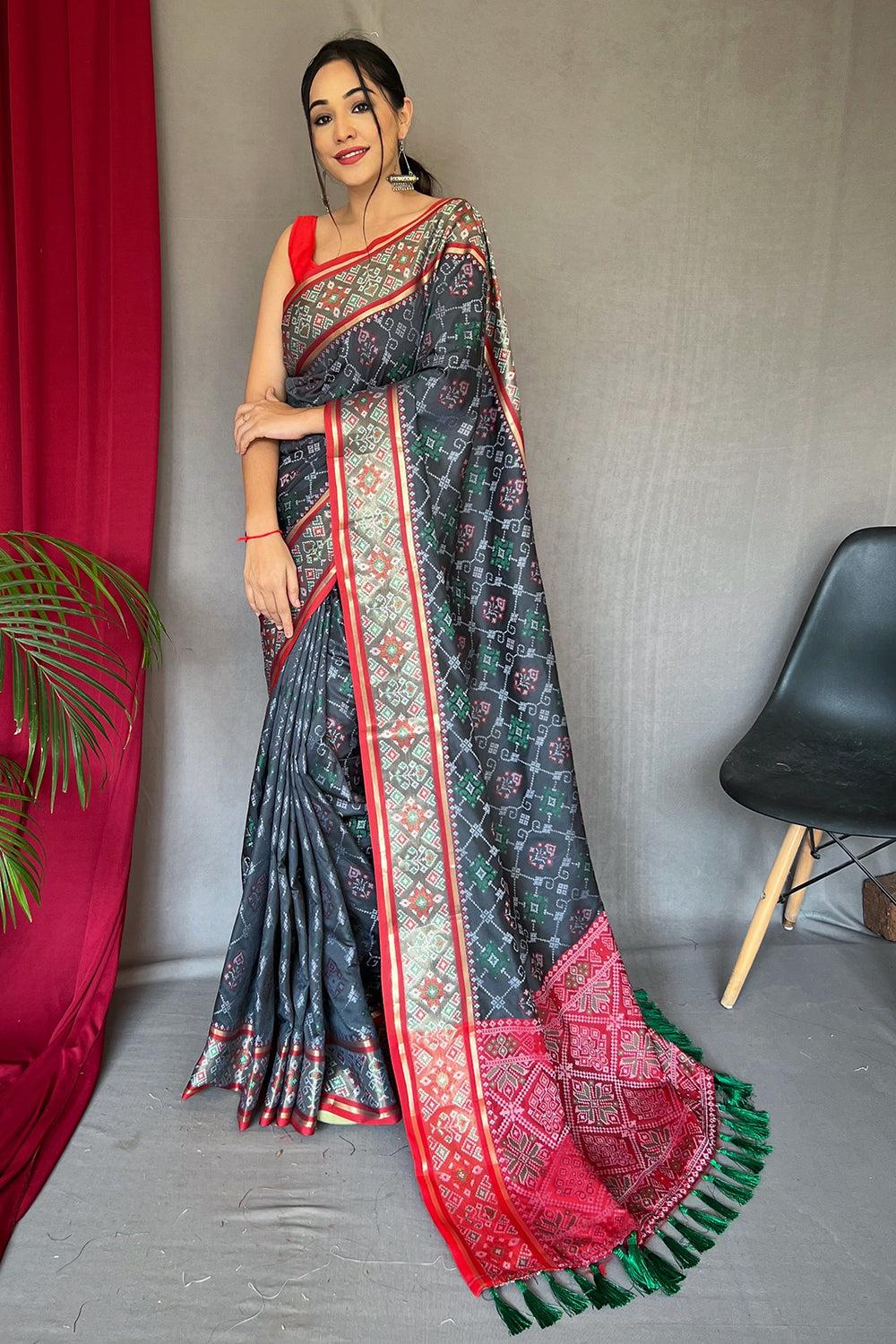 slate green patola saree