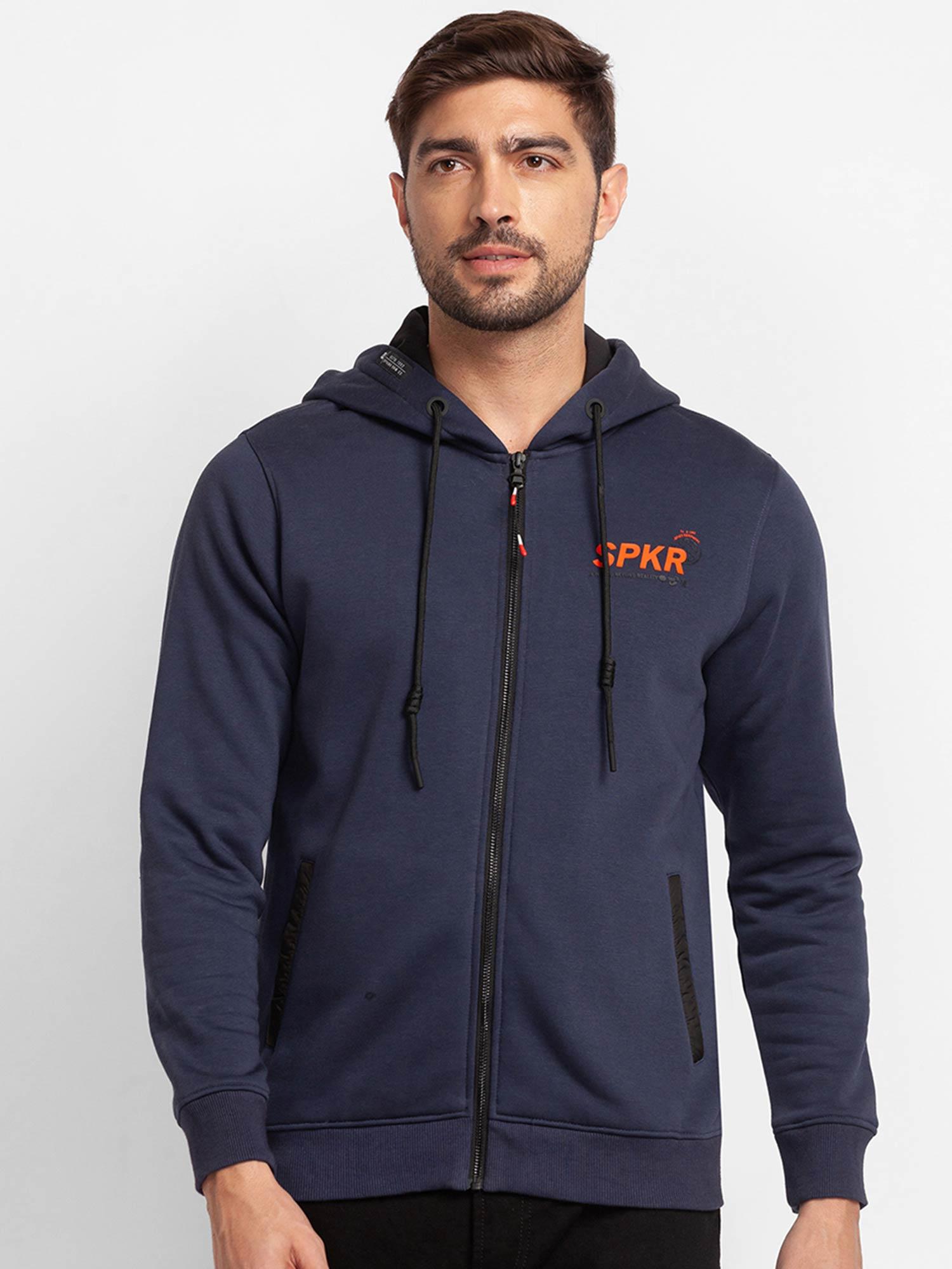 slate grey cotton full sleeve hooded sweatshirt for men