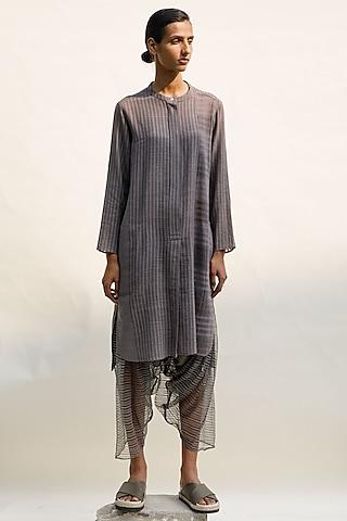 slate grey handwoven organic cotton striped tunic