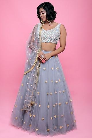 slate grey sequins embellished lehenga set