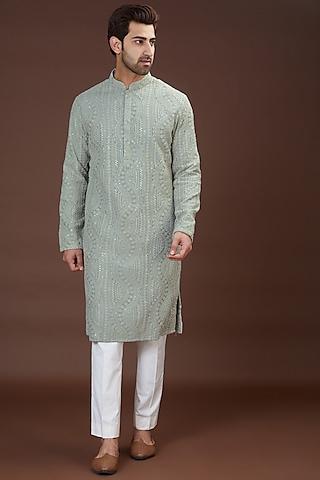 slate grey silk chikankari embroidered kurta set