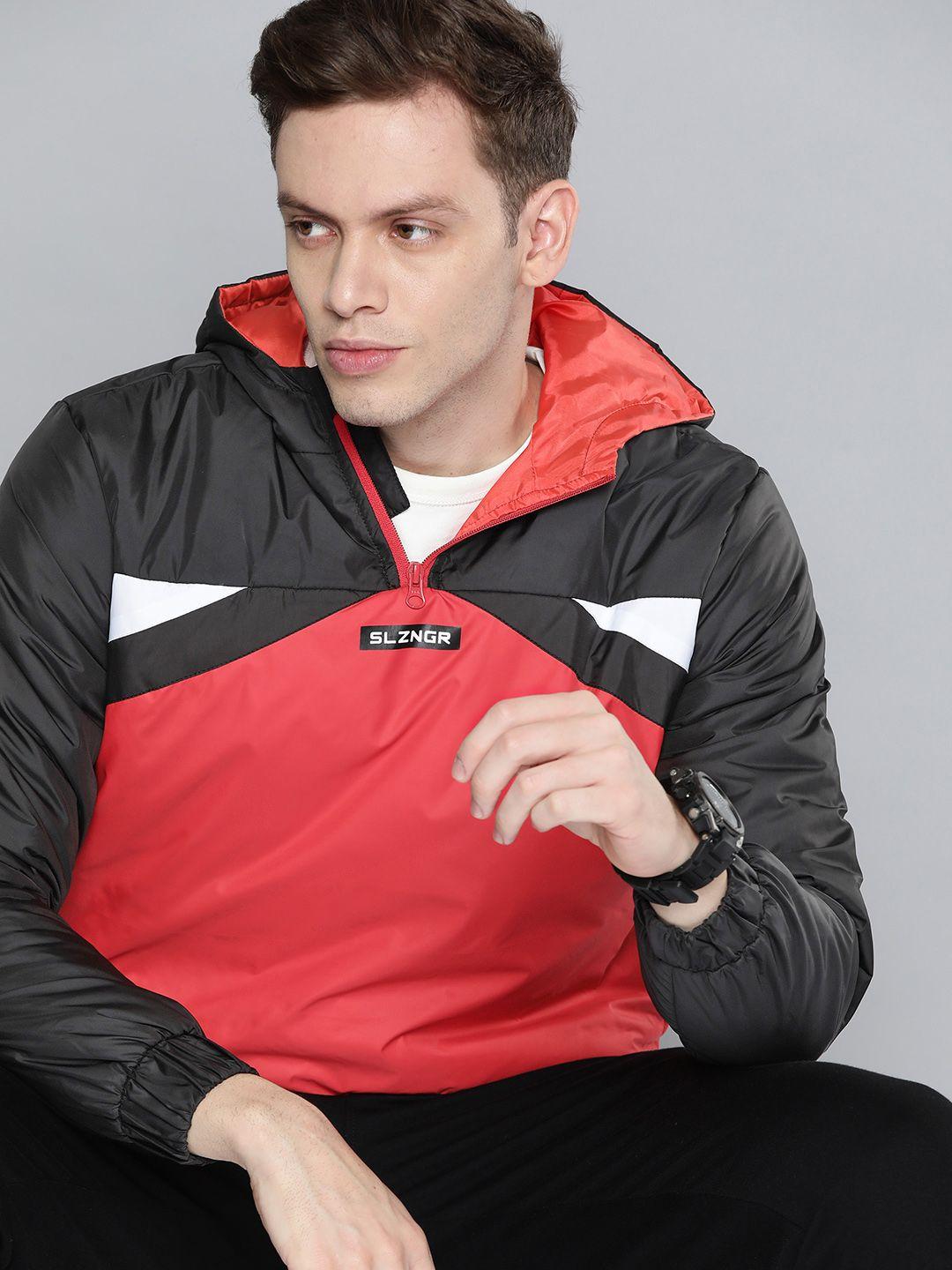 slazenger men black red colourblocked sporty jacket