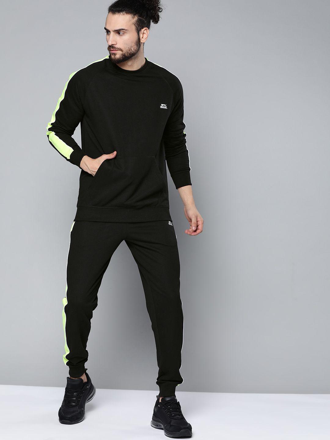 slazenger men black solid regular fit track suit