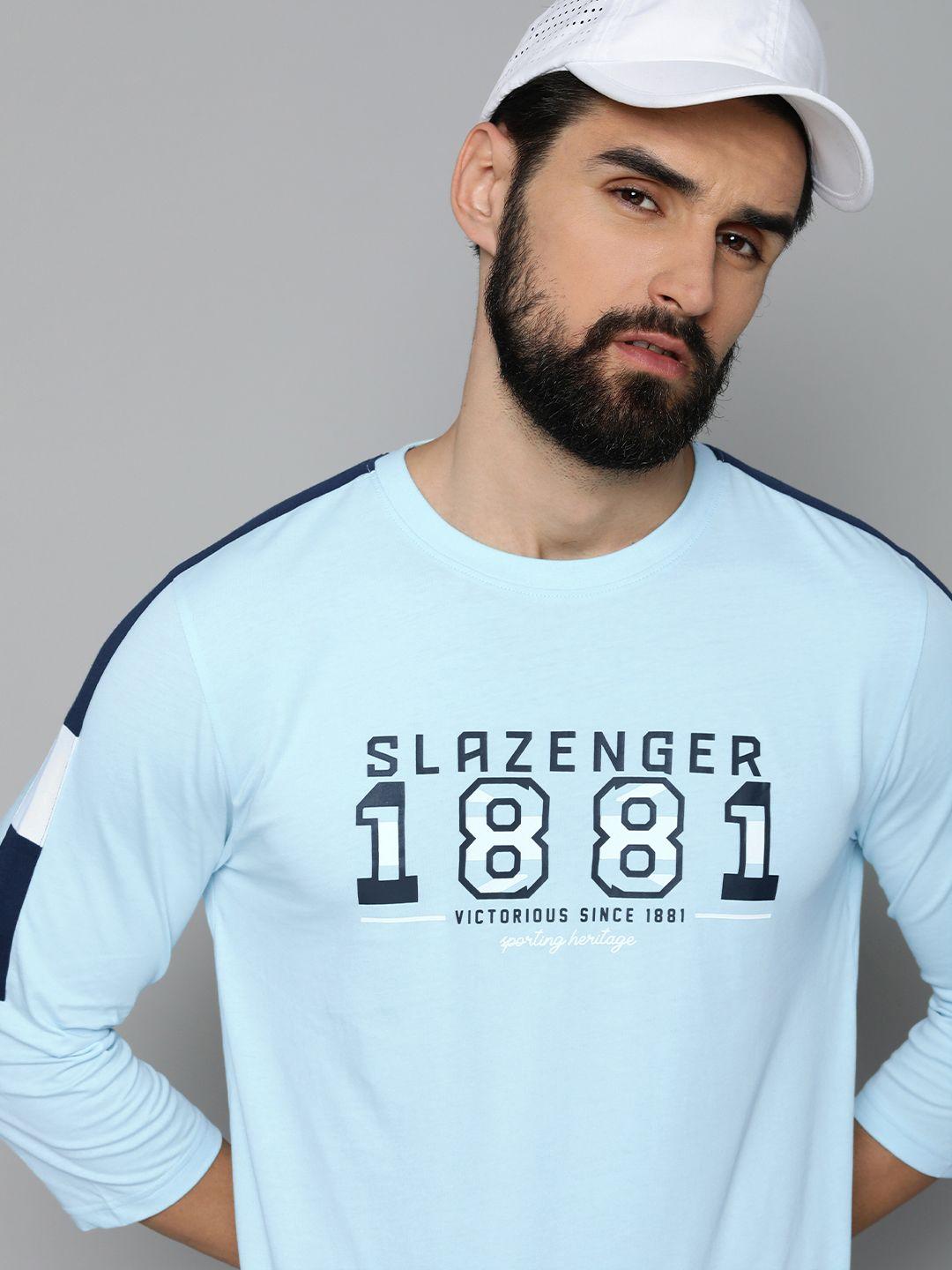 slazenger men blue & navy blue brand logo printed pure cotton t-shirt