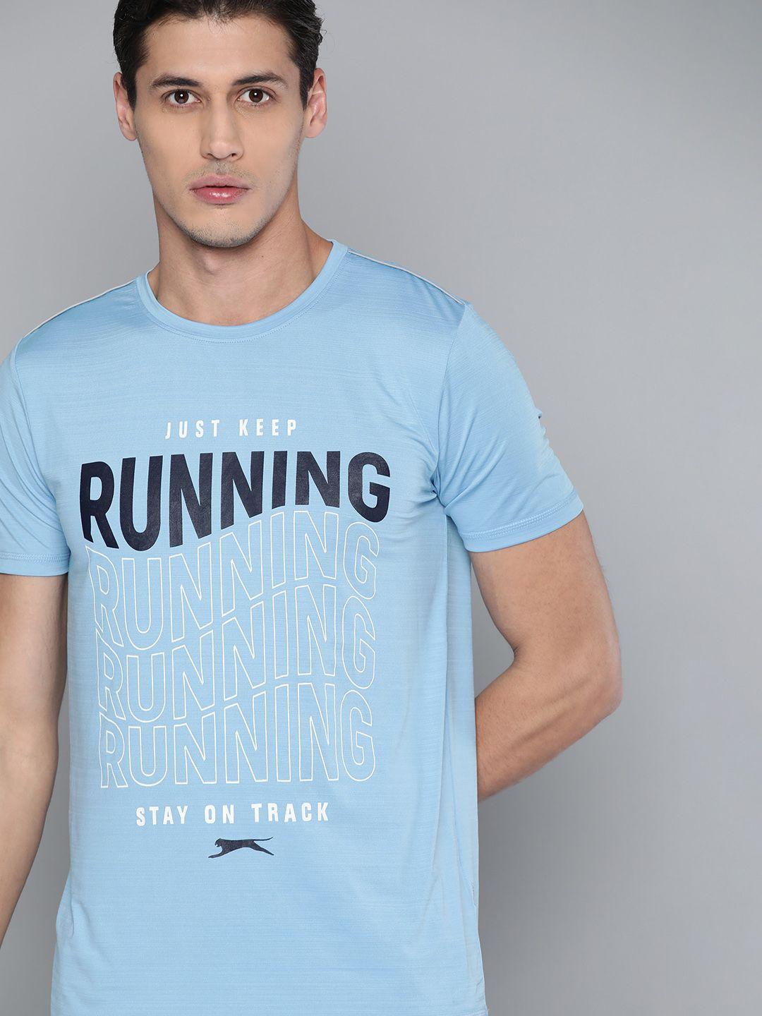 slazenger men blue typography printed rapid-dry t-shirt