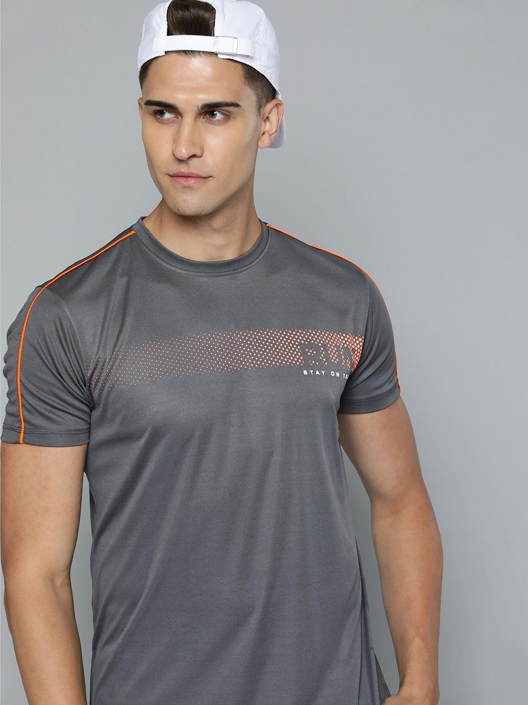 slazenger men charcoal & orange printed t-shirt