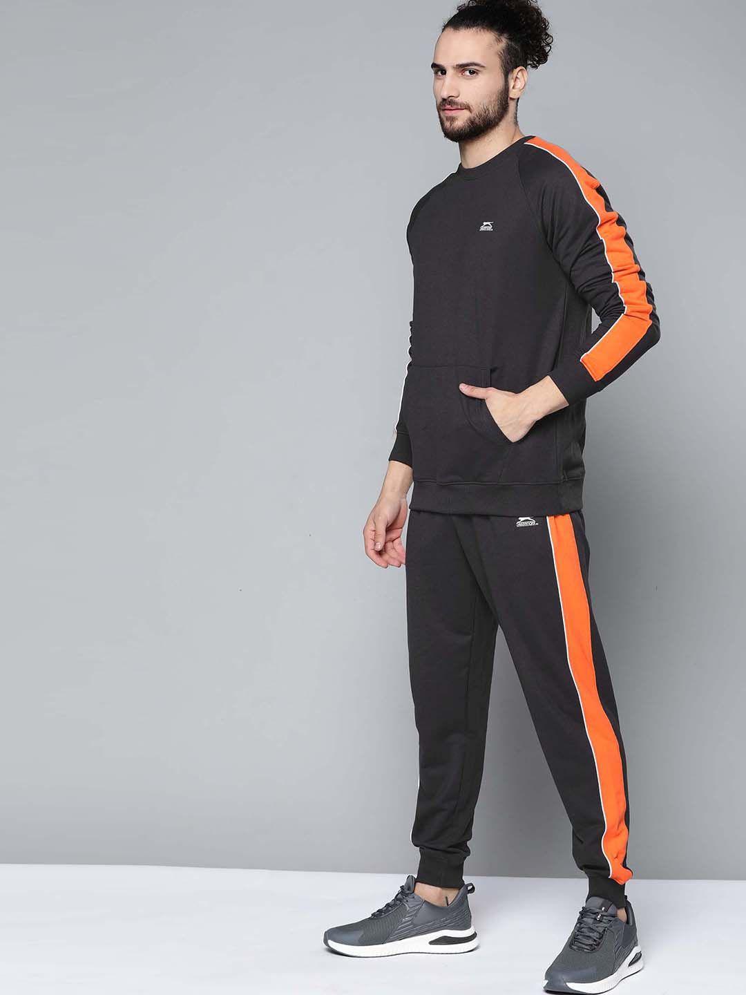 slazenger men charcoal grey & orange solid tracksuit