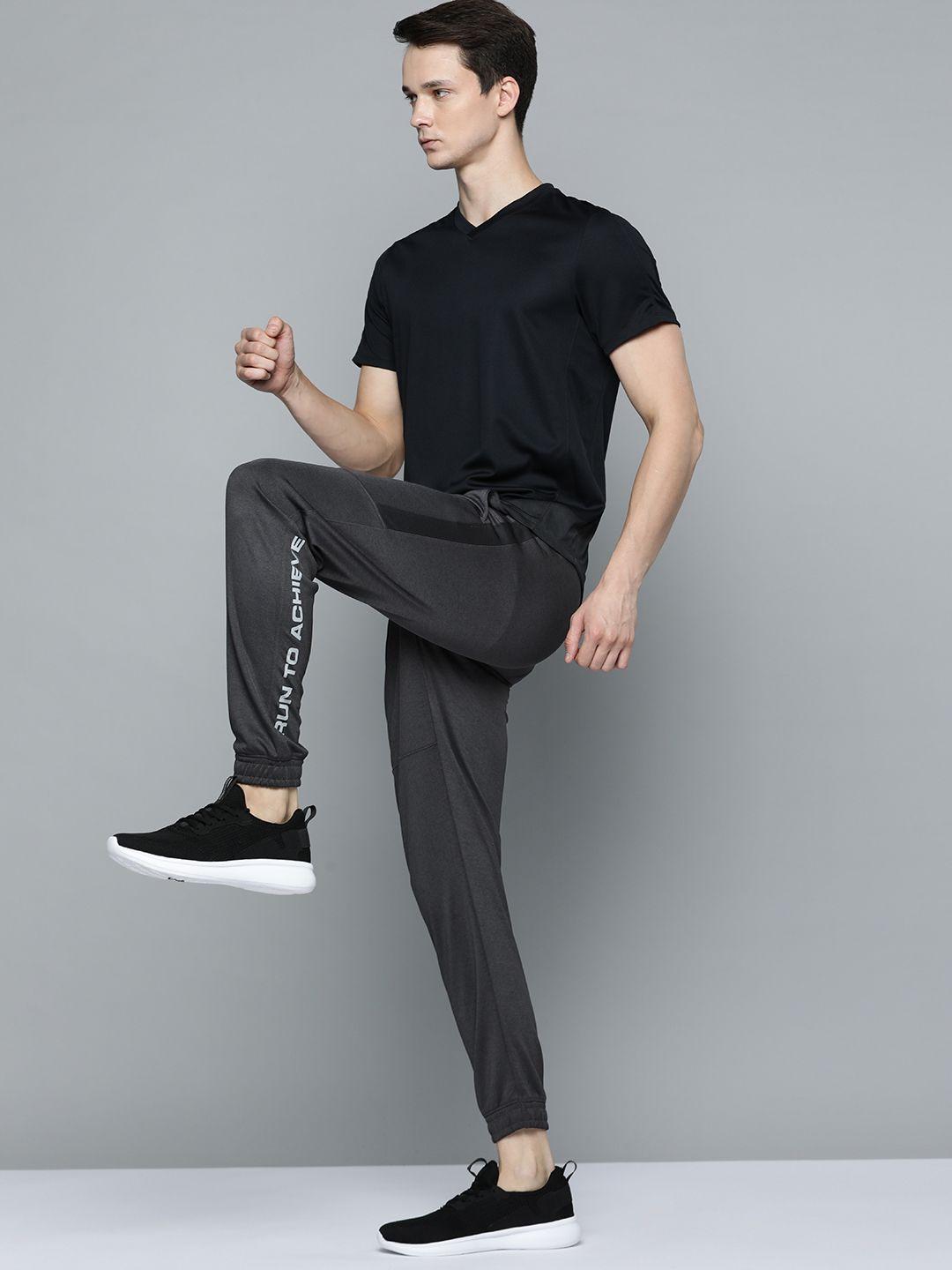 slazenger men charcoal solid running rapid-dry joggers with side striped detail