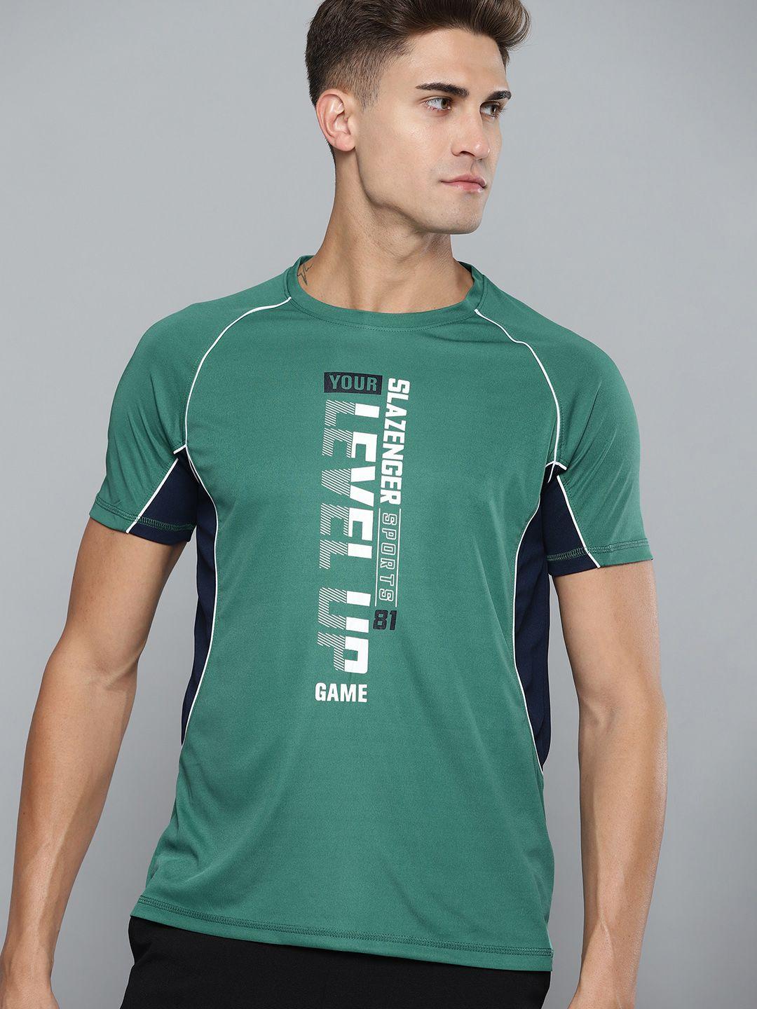 slazenger men green & white typography printed t-shirt