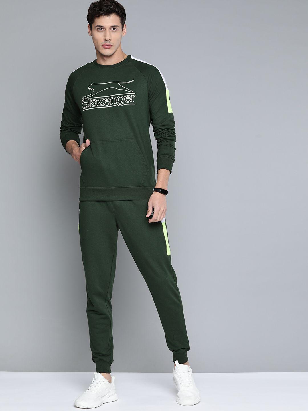 slazenger men green brand logo printed tracksuit