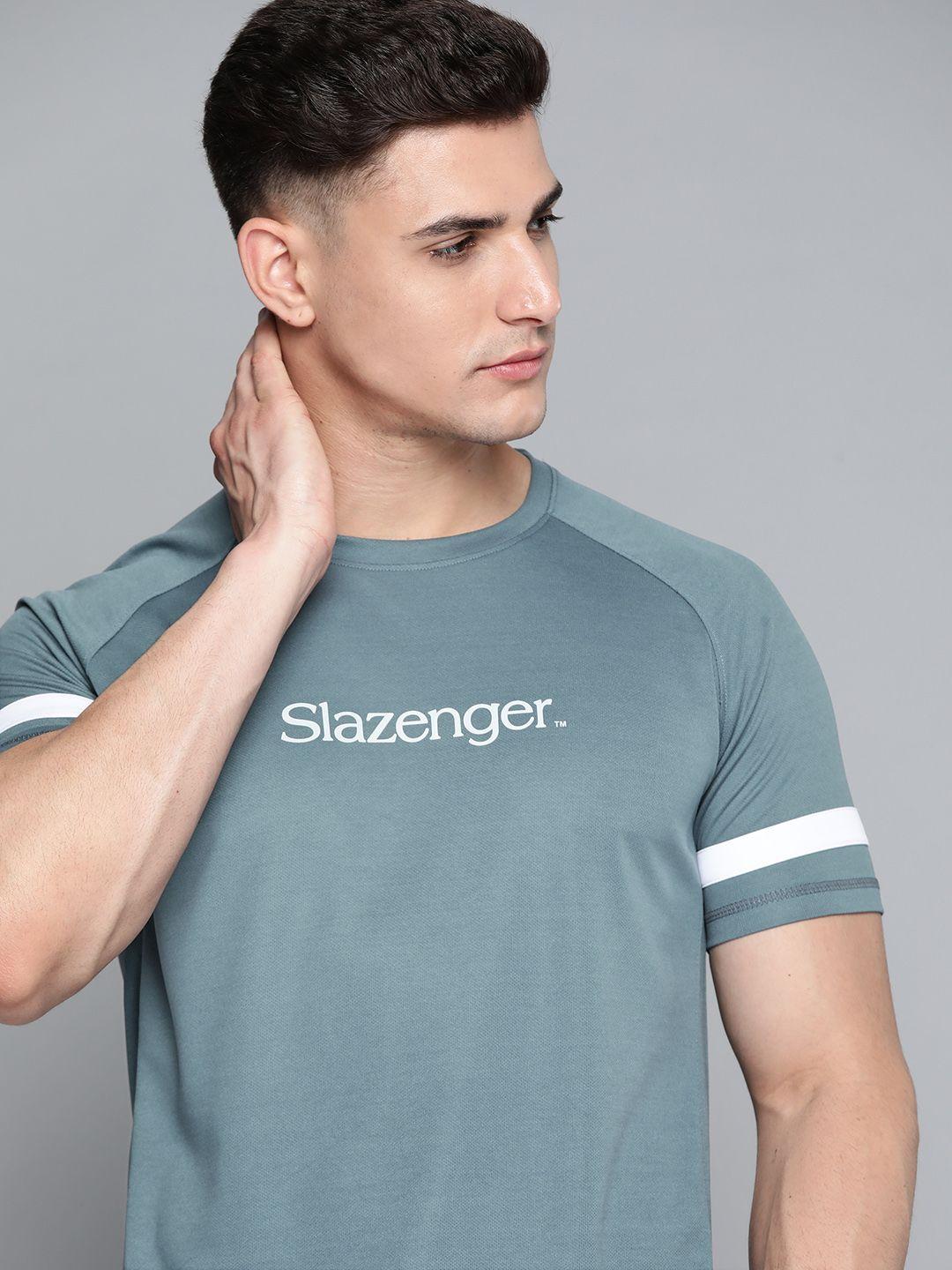 slazenger men grey brand logo ultra-dry running t-shirt