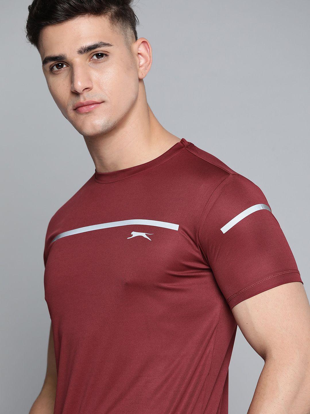 slazenger men maroon striped detail ultra-dry running t-shirt