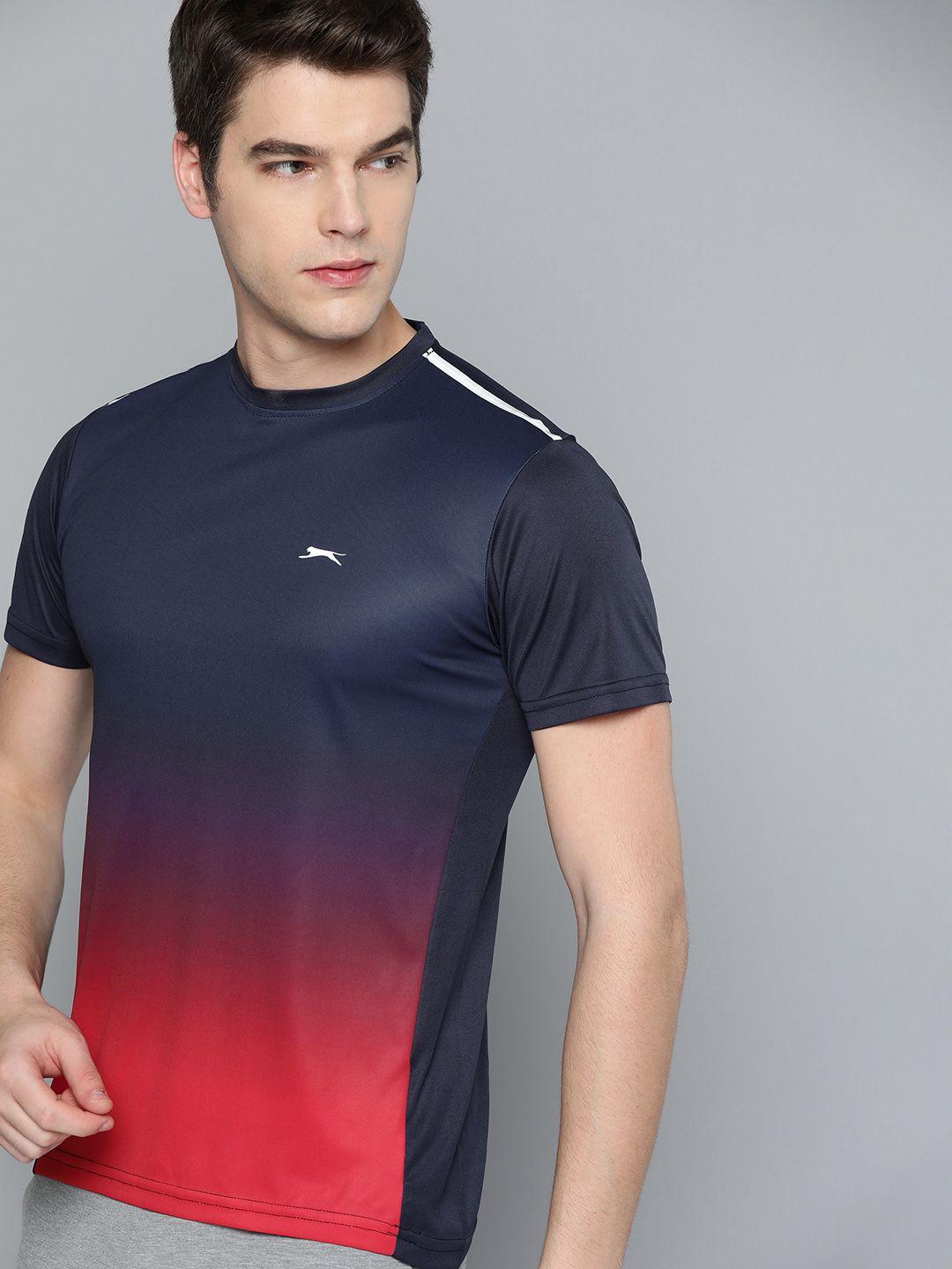 slazenger men navy blue & red colourblocked t-shirt