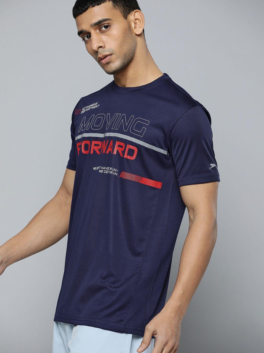 slazenger men navy blue & red sports printed ultra-dry regular fit t-shirt