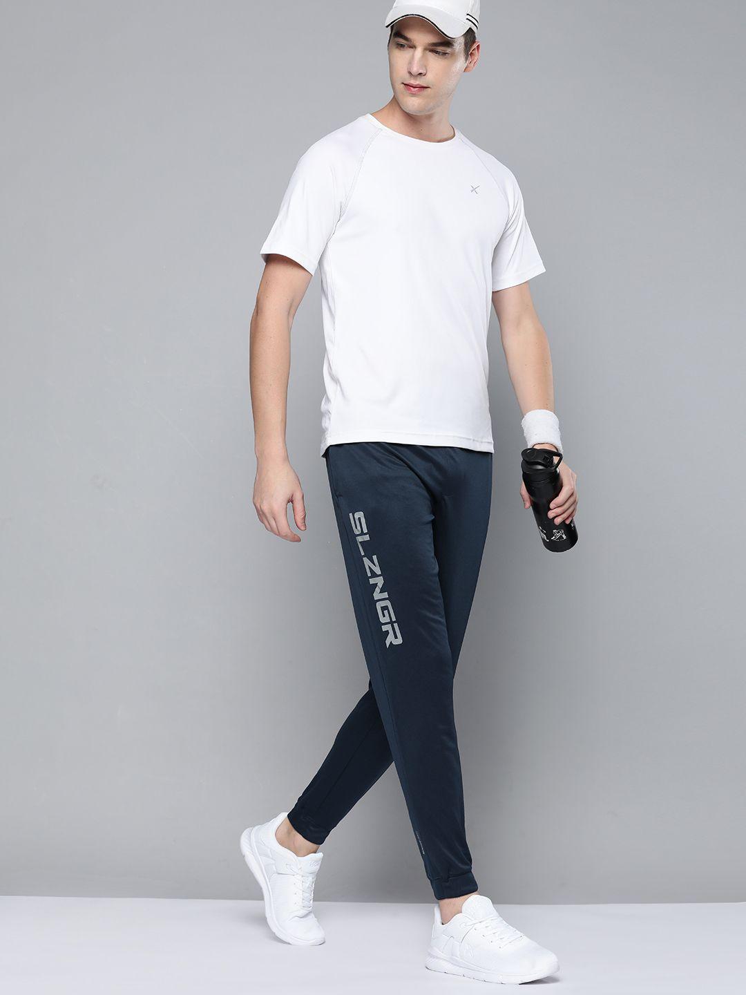 slazenger men navy blue brand logo printed knitted joggers