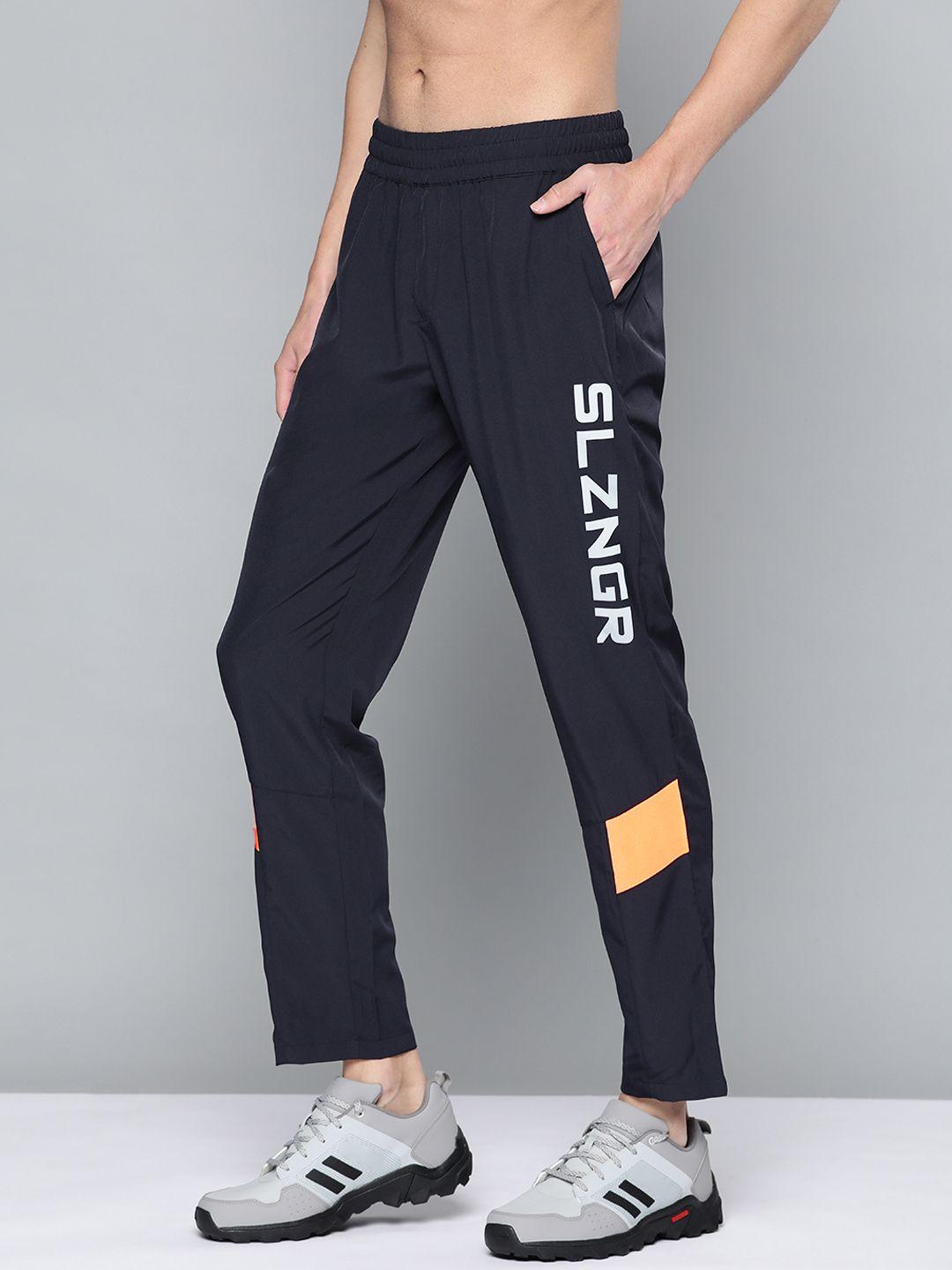 slazenger men navy blue brand logo printed track pants with reflective detail
