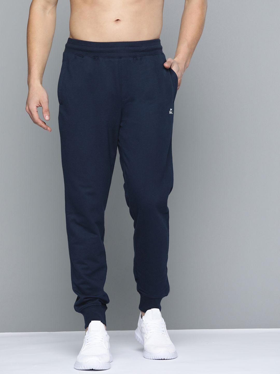 slazenger men navy blue solid bio-wash athleisure joggers