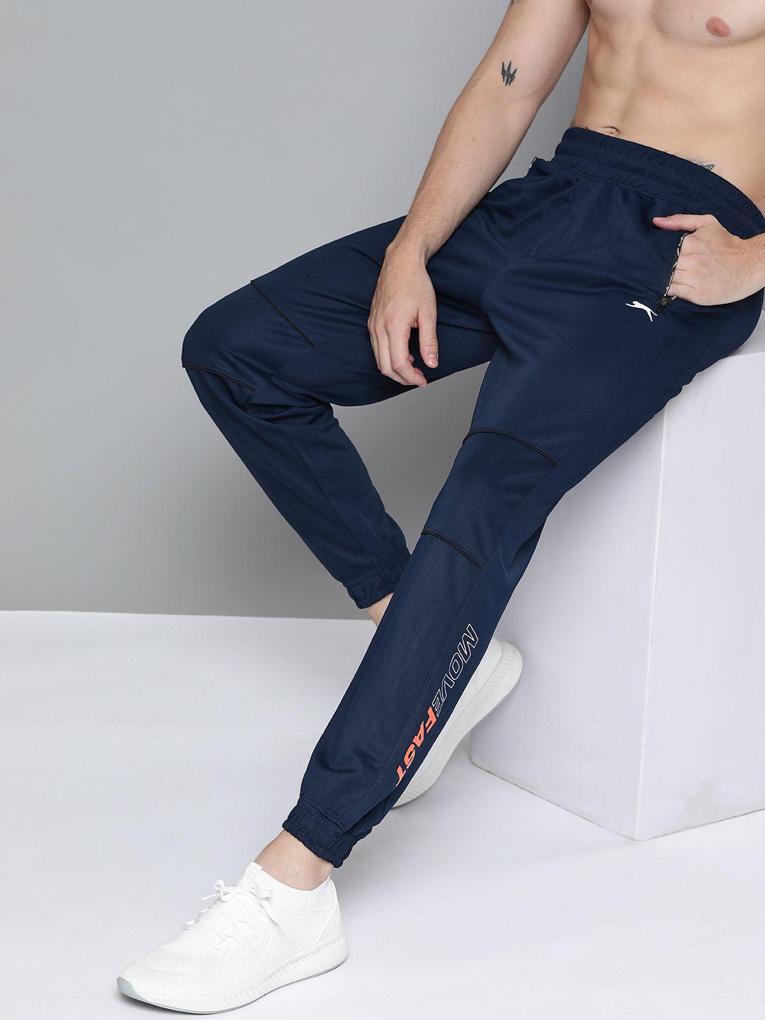 slazenger men navy blue solid running track joggers