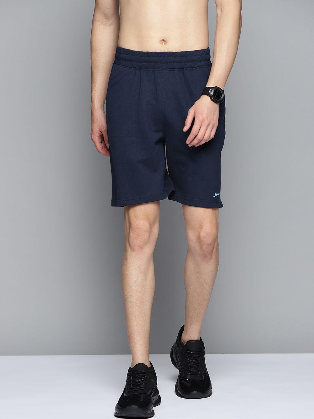 slazenger men navy blue solid sports shorts