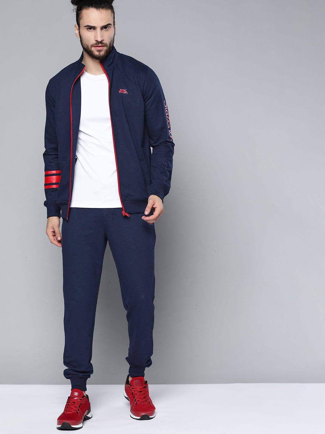 slazenger men navy blue solid tracksuit