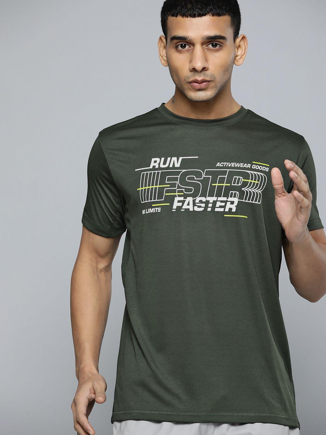 slazenger men olive green & white sports printed ultra-dry regular fit running t-shirt