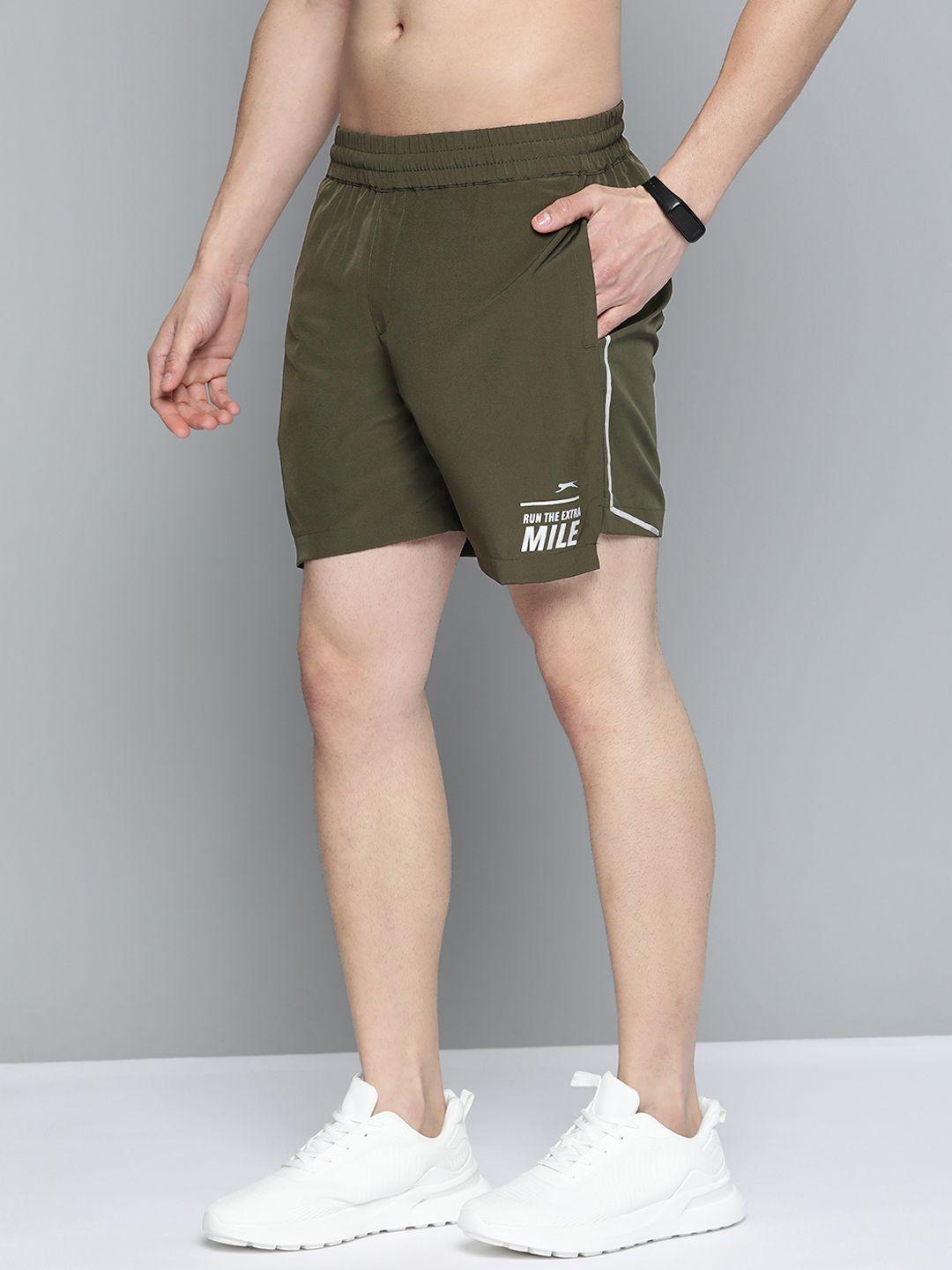 slazenger men olive green printed detail  rapid-dry sports shorts