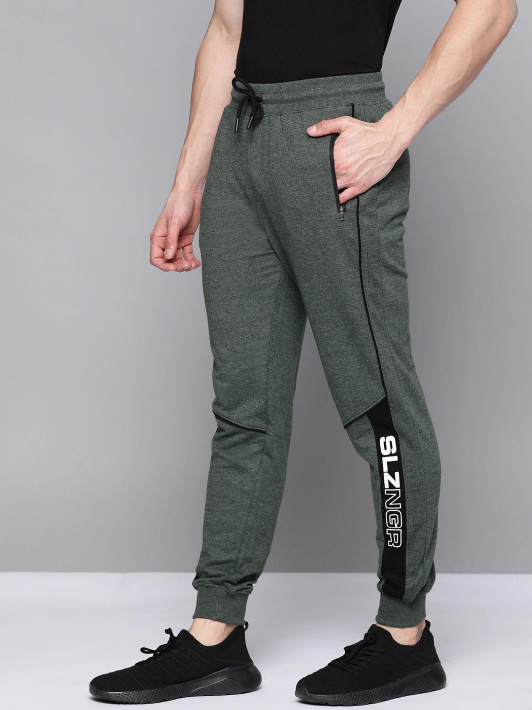 slazenger men olive green solid joggers