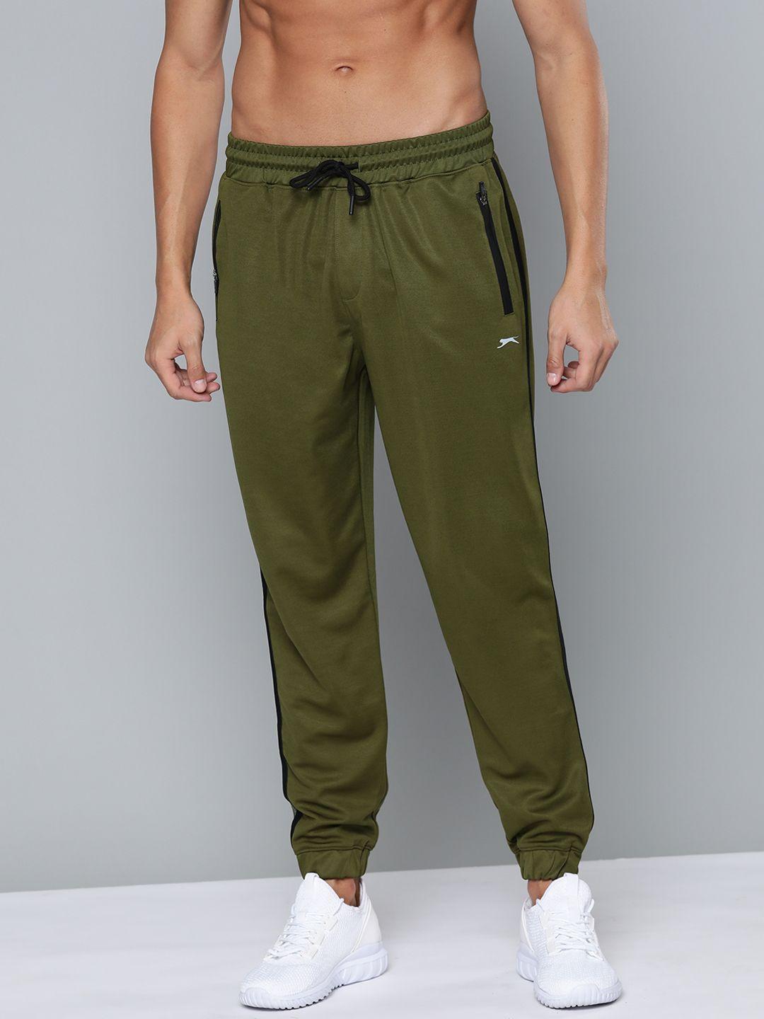 slazenger men olive green solid running joggers