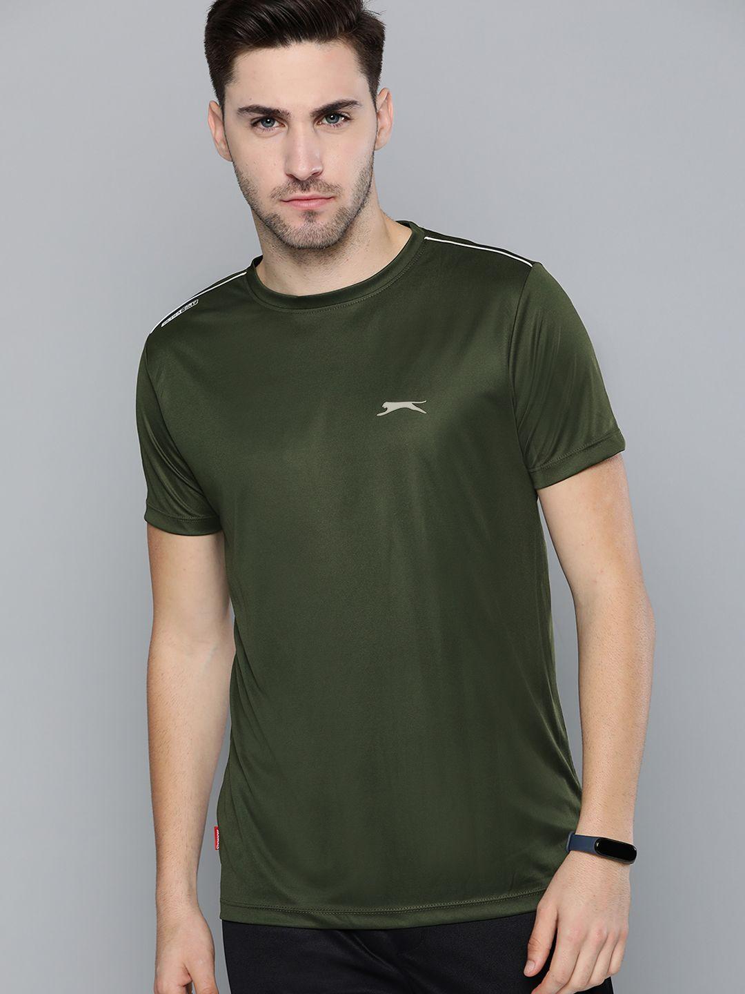 slazenger men olive green solid t-shirt