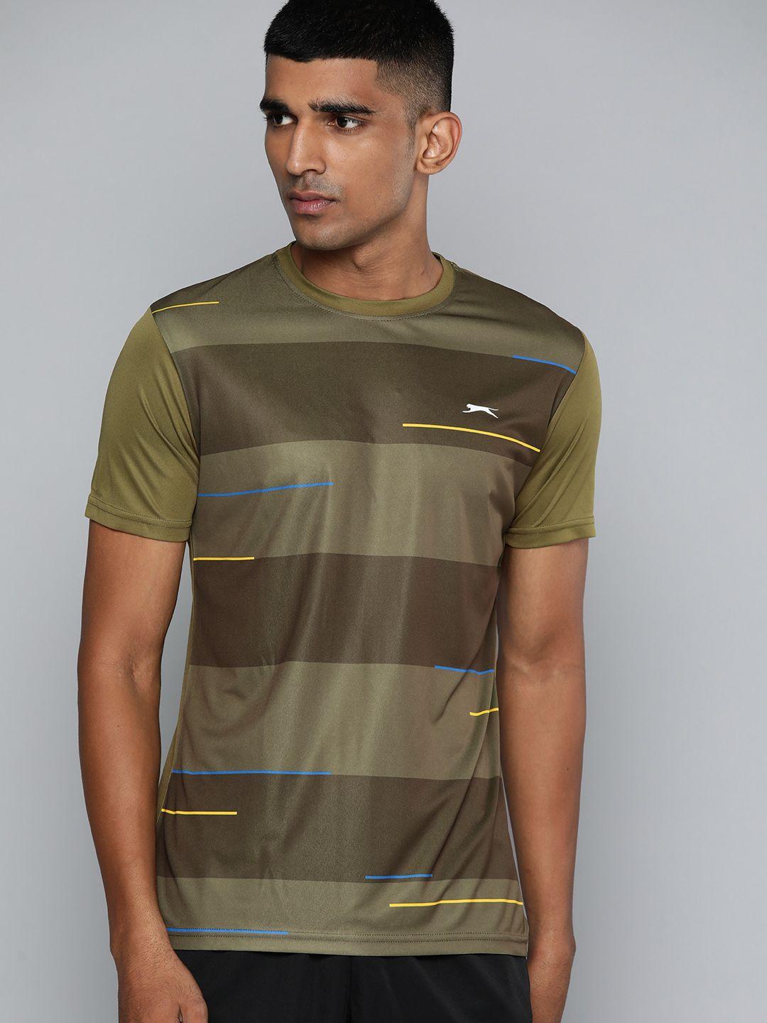 slazenger men olive green striped t-shirt