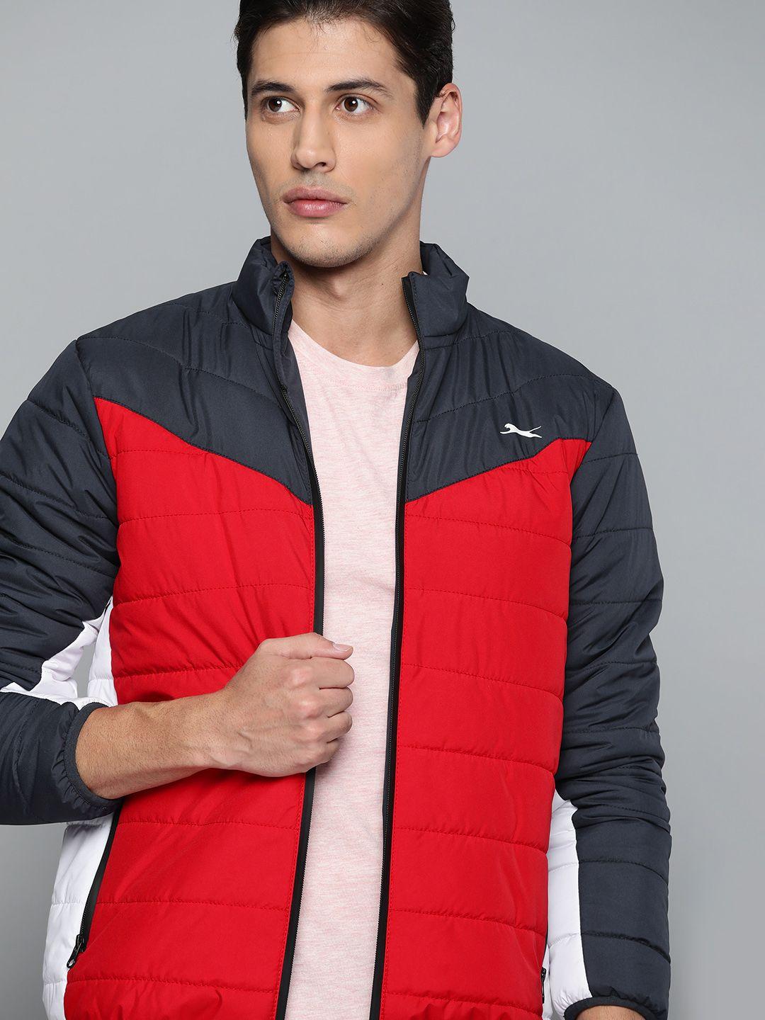 slazenger men red & navy blue colourblocked sporty jacket