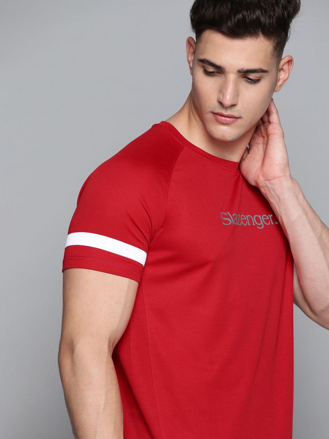 slazenger men red solid t-shirt with brand logo detail