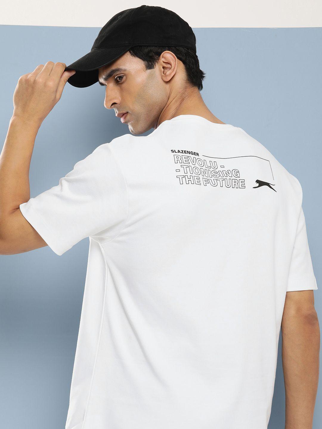 slazenger men typography printed drop-shoulder sleeves pure cotton t-shirt