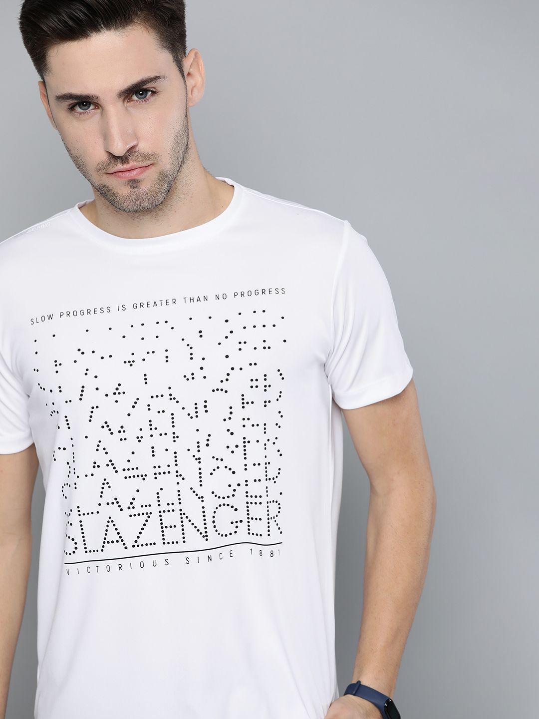 slazenger men white & black brand logo printed t-shirt