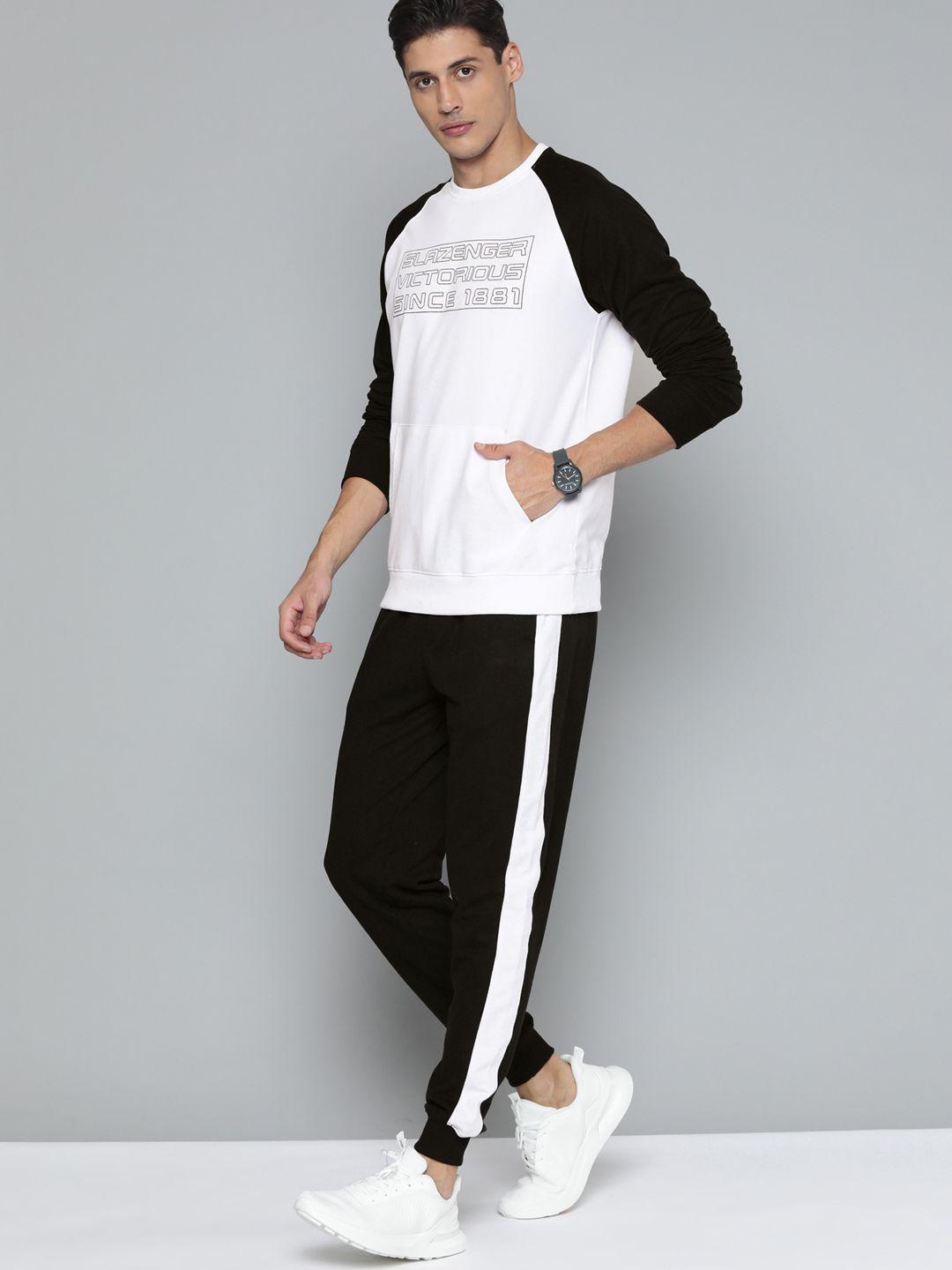 slazenger men white & black typography printed tracksuit