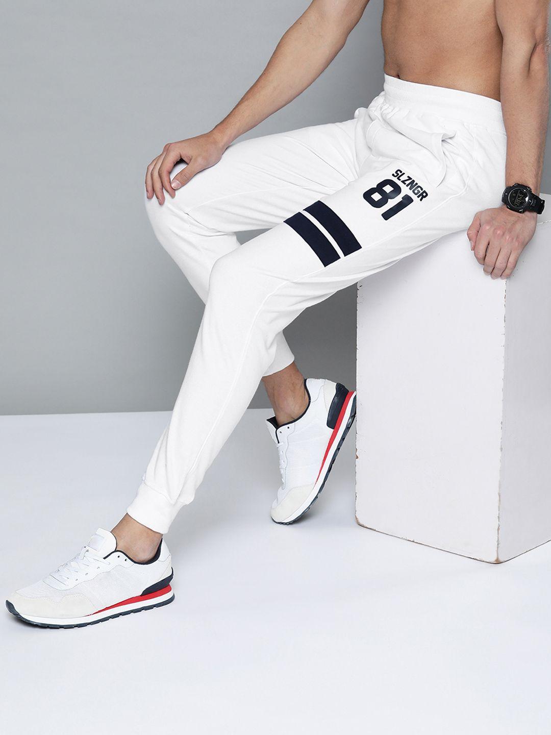 slazenger men white brand logo printed joggers