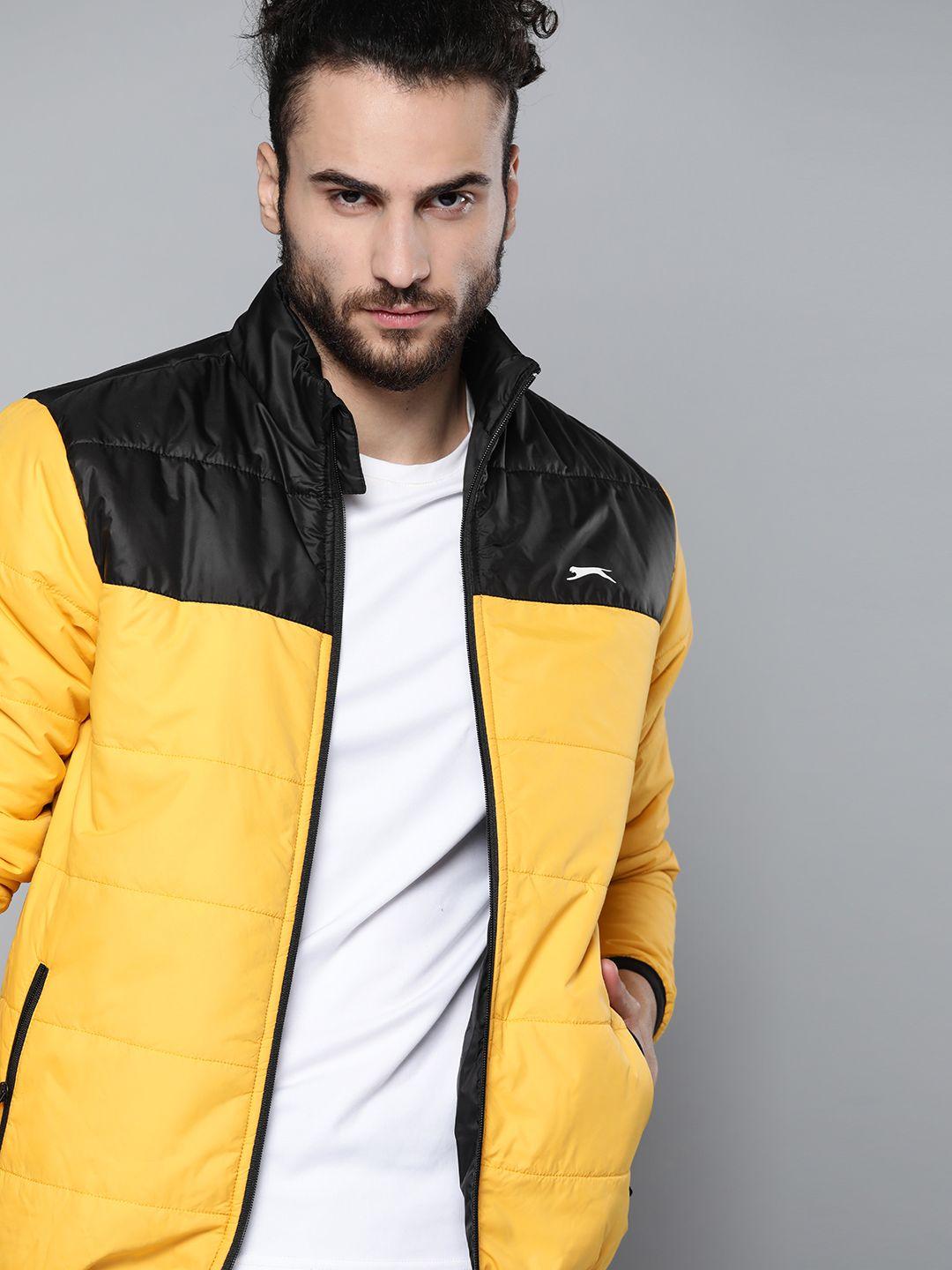 slazenger men yellow & black colourblocked padded jacket