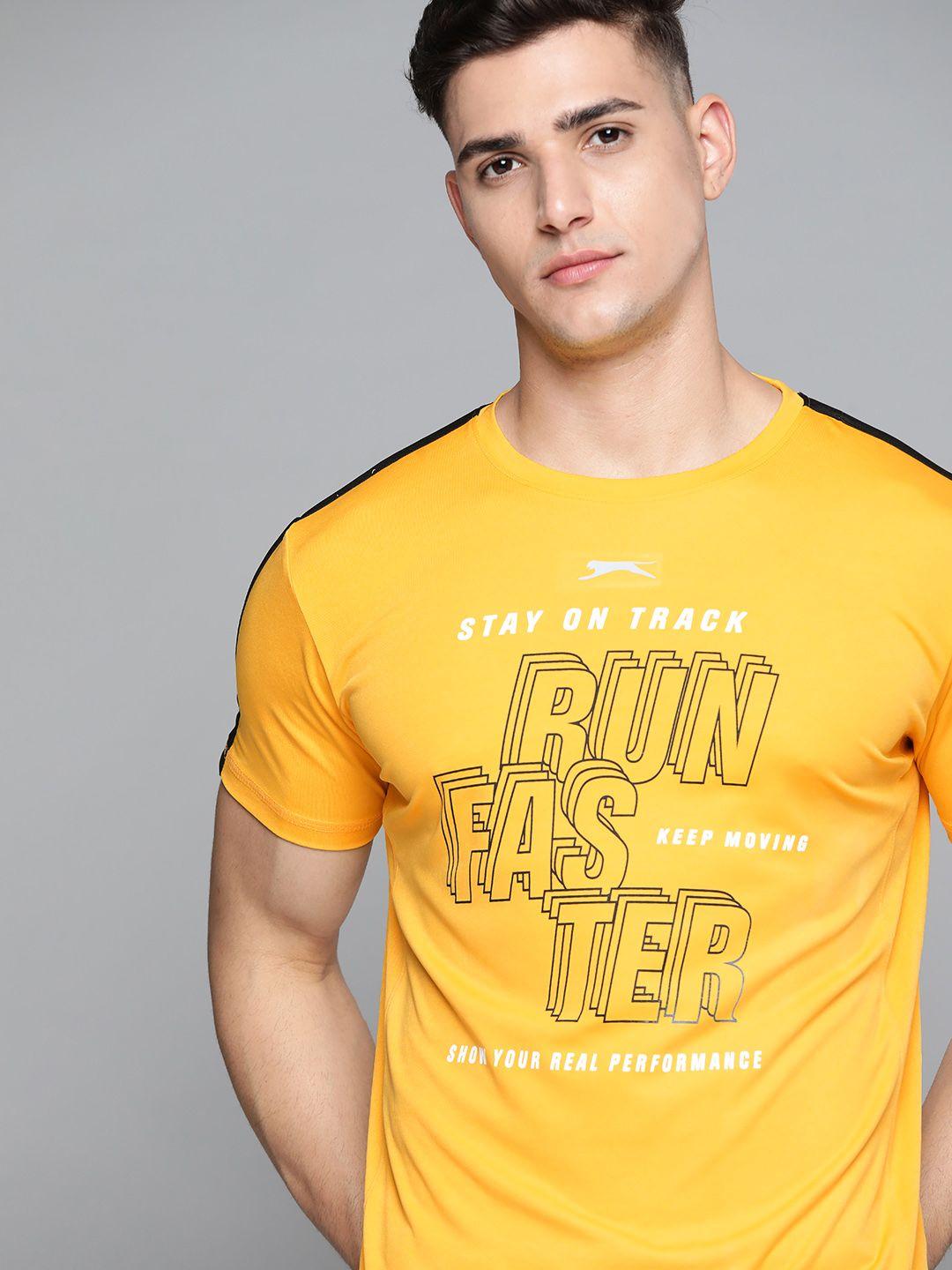 slazenger men yellow printed ultra-dry running t-shirt