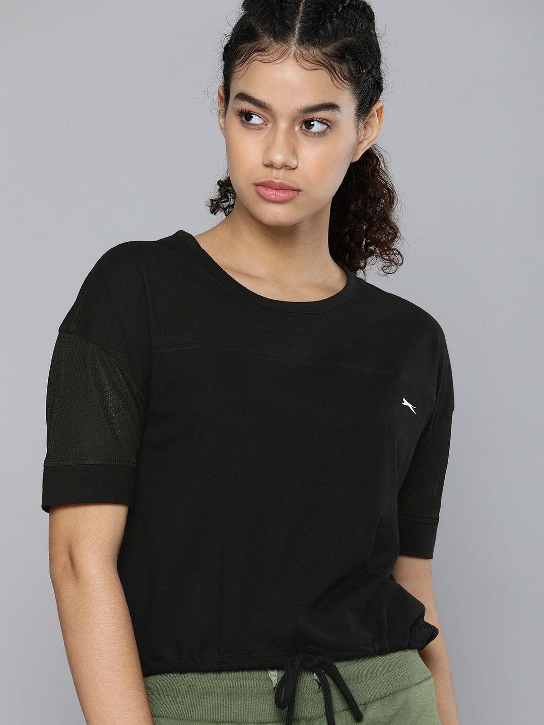 slazenger women black pure cotton boxy fit athleisure t-shirt
