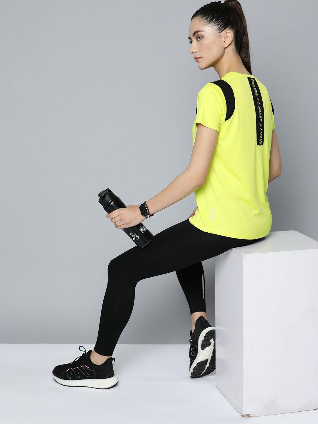 slazenger women fluorescent green & black printed running t-shirt with reflective detail